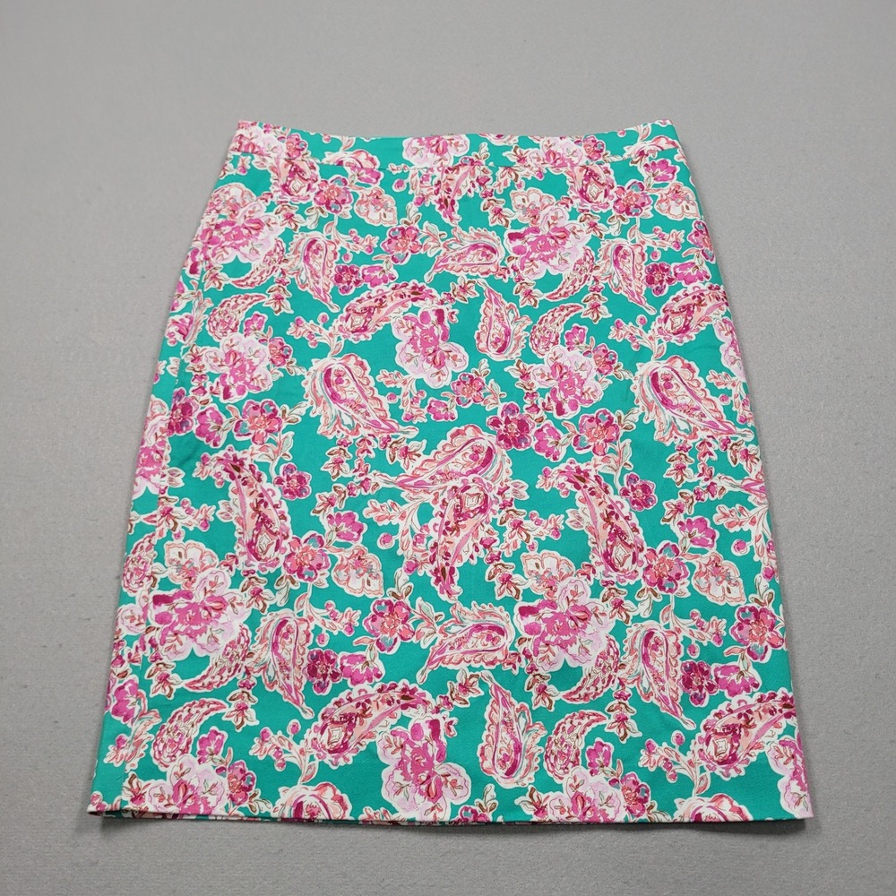 J Crew Womens Green Pink Floral Paisley Pencil Skirt BF949 Size 4 NEW